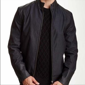 Canvas biker jacket with marble leather